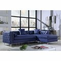 Chic Home Monet PU Leather Modern Contemporary Button Tufted Right Facing Sectional Sofa, Navy FSA2839-US